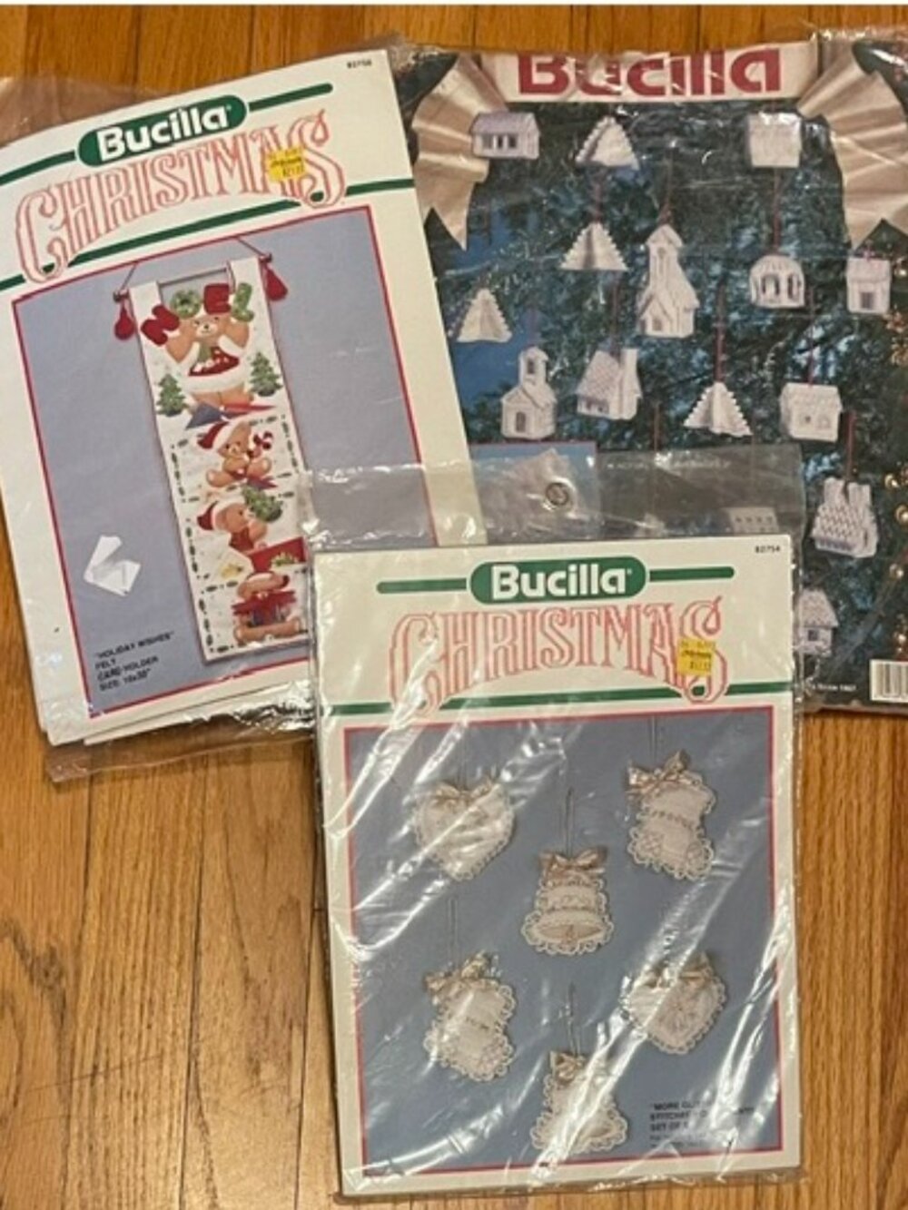 BUCILLA CHRISTMAS Kits Lot of 3 New Unopened Vintage Felt Card Holder Ornaments